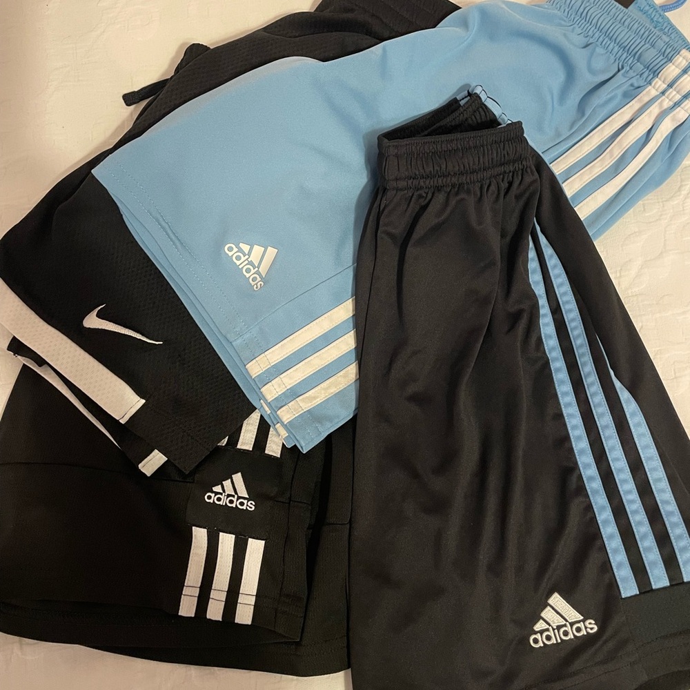Adidas Black and Blue Training Shorts with Signature Stripes